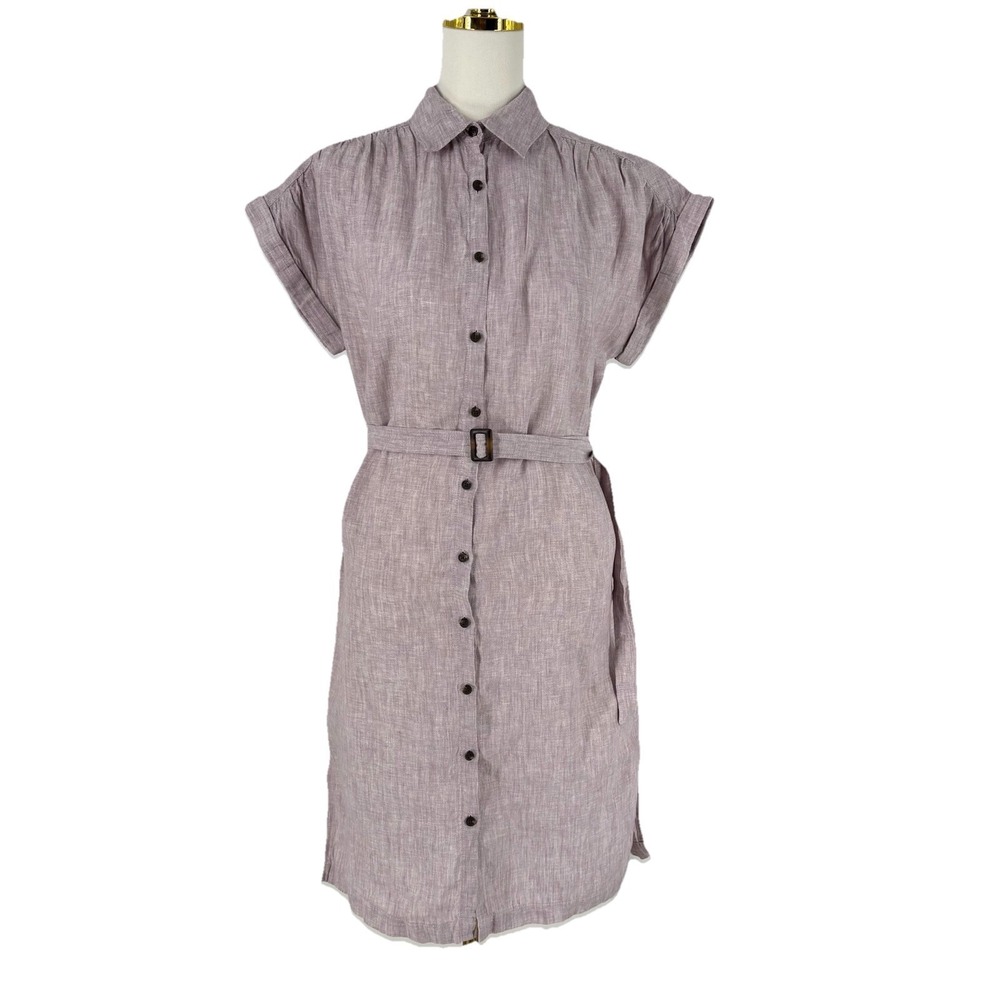 C + C California Womens Belted Linen Shirt Dress Size S Lavender Coastal‎ Resort
